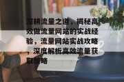 深耕流量之道，揭秘高效做流量网站的实战经验，流量网站实战攻略，深度解析高效流量获取策略