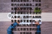 北京,这座拥有千年历史的古老城市,不仅是现代化的大都市,更是无数人梦想之地。对于许多想要在北京创业的人来说,选择什么样的生意是非常重要的。今天,我们将为你提供一些在北京做生意的好主意。,北京创业,哪些生意好?
