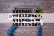 百种盈利途径，100个赚钱生意项目解析，百种盈利途径与100个赚钱生意项目解析