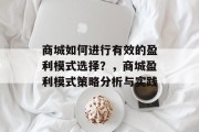 商城如何进行有效的盈利模式选择？，商城盈利模式策略分析与实践