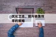 优化之选，提升销售效率的策略