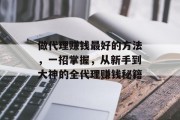 做代理赚钱最好的方法，一招掌握，从新手到大神的全代理赚钱秘籍