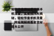 如何节省网站看视频手机流量，实用技巧大揭秘，轻松节省手机流量，网站视频观看省流秘籍大公开