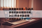 业余副业选择，一份高回报的副业赚钱攻略，2023年业余副业赚大钱的五种方式