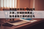 寻找职业领域中的金钱之源，挖掘职场黄金，探寻金钱之源的途径与方法