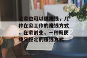 宅家也可以很赚钱，几种在家工作的赚钱方式，在家创业，一种既便捷又稳定的赚钱方式
