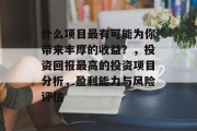 什么项目最有可能为你带来丰厚的收益?,投资回报最高的投资项目分析,盈利能力与风险评估 什么项目最有可能为你带来丰厚的收益?,投资回报最高的投资项目分析,盈利能力与风险评估