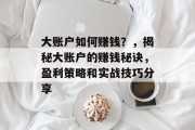 大账户如何赚钱？，揭秘大账户的赚钱秘诀，盈利策略和实战技巧分享