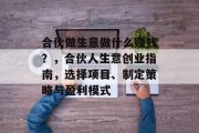 合伙做生意做什么赚钱?,合伙人生意创业指南,选择项目、制定策略与盈利模式 合伙做生意做什么赚钱?,合伙人生意创业指南,选择项目、制定策略与盈利模式