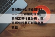 蒙城做什么行业赚钱？——一份详细的指南，蒙城常见行业分析，探索哪些行业可以带来高收益