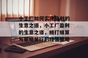 小工厂如何实现盈利的生意之道，小工厂盈利的生意之道，精打细算与策略并行的经营策略