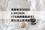 天微电子(688511.SH)3820.77万股限售股将于7月31日上市流通