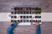 一探究竟，让你的网站迅速获得高排名的秘密武器，掌握关键，揭秘网站快速获得高排名秘诀