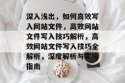 深入浅出，如何高效写入网站文件，高效网站文件写入技巧解析，高效网站文件写入技巧全解析，深度解析与实操指南