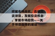 把握市场商机，选择投资项目，发掘投资机会，掌握市场趋势——关于项目选择的建议