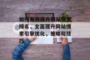 如何有效提升网站搜索排名，全面提升网站搜索引擎优化，策略和技巧