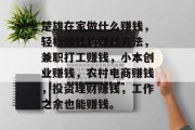楚雄在家做什么赚钱,轻松赚钱的赚钱方法,兼职打工赚钱,小本创业赚钱,农村电商赚钱,投资理财赚钱,工作之余也能赚钱。
