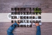 低成本创业，几百元投资赚钱小生意的探索与实践，低成本创业，探索与实践几百元投资的小生意赚钱之道