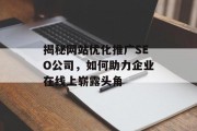 揭秘网站优化推广SEO公司，如何助力企业在线上崭露头角