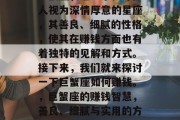 巨蟹座，这一个被许多人视为深情厚意的星座，其善良、细腻的性格，使其在赚钱方面也有着独特的见解和方式。接下来，我们就来探讨一下巨蟹座如何赚钱。，巨蟹座的赚钱智慧，善良、细腻与实用的方法
