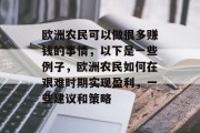 欧洲农民可以做很多赚钱的事情，以下是一些例子，欧洲农民如何在艰难时期实现盈利，一些建议和策略