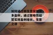 如何通过做生意实现更多盈利，通过策略性经营实现盈利增长，生意之道