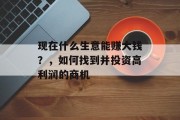 现在什么生意能赚大钱?,如何找到并投资高利润的商机