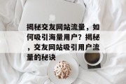 揭秘交友网站流量，如何吸引海量用户？揭秘，交友网站吸引用户流量的秘诀