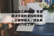 什么车工最赚钱?答案取决于你的目标和技能,工程师收入,找出最赚钱的汽车工种 什么车工最赚钱?答案取决于你的目标和技能,工程师收入,找出最赚钱的汽车工种