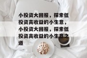 小投资大回报,探索低投资高收益的小生意,小投资大回报,探索低投资高收益的小生意之道
