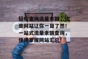 轻松查询流量余额，这些网站让你一目了然！一站式流量余额查询，快速掌握网站汇总！
