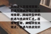网站进入百度观察期，机遇与挑战并存，百度观察期，网站转型中的机遇与挑战交汇点，百度观察期，网站转型关键点，机遇与挑战交织