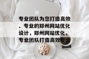 专业团队为您打造高效、专业的郑州网站优化设计，郑州网站优化，专业团队打造高效专业