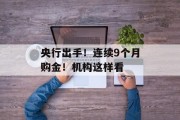 央行出手！连续9个月购金！机构这样看