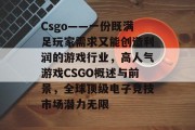 Csgo——一份既满足玩家需求又能创造利润的游戏行业,高人气游戏CSGO概述与前景,全球顶级电子竞技市场潜力无限