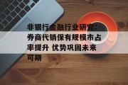 非银行金融行业研究：券商代销保有规模市占率提升 优势巩固未来可期