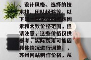 苏州做网站的费用因多种因素而异，包括但不限于项目规模、复杂性、设计风格、选择的技术栈、团队经验等。以下是一些常见的考虑因素和大致价格范围，但请注意，这些价格仅供参考，实际费用可能因具体情况进行调整。，苏州网站制作价格，从几百到几千元不等，苏州网站制作的价格依据多种因素不同