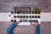 当今做什么小生意赚钱，如何选择合适的创业项目，从0到1的秘诀