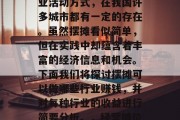 摆摊作为一种常见的商业活动方式,在我国许多城市都有一定的存在。虽然摆摊看似简单,但在实践中却蕴含着丰富的经济信息和机会。下面我们将探讨摆摊可以做哪些行业赚钱,并对每种行业的收益进行简要分析。,经营摊位,多种行业如何赚钱? 摆摊作为一种常见的商业活动方式,在我国许多城市都有一定的存在。虽然摆摊看似简单,但在实践中却蕴含着丰富的经济信息和机会。下面我们将探讨摆摊可以做哪些行业赚钱,并对每种行业的收益进行简要分析。,经营摊位,多种行业如何赚钱?