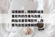 深度解析，限制网站流量软件的作用与选择，网站流量管理软件，作用与选型深度解析