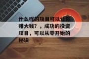 什么样的项目可以让你赚大钱？，成功的投资项目，可以从零开始的秘诀