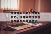 优化网站排名的策略与技巧，提升网站搜索引擎排名的策略和技巧