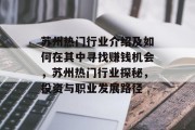 苏州热门行业介绍及如何在其中寻找赚钱机会，苏州热门行业探秘，投资与职业发展路径
