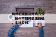 扬州的商机与赚钱方式,扬州市如何抓住商机,实现盈利?