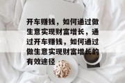 开车赚钱,如何通过做生意实现财富增长,通过开车赚钱,如何通过做生意实现财富增长的有效途径 开车赚钱,如何通过做生意实现财富增长,通过开车赚钱,如何通过做生意实现财富增长的有效途径