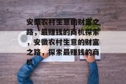 安徽农村生意的财富之路，最赚钱的商机探索，安徽农村生意的财富之路，探索最赚钱的商机