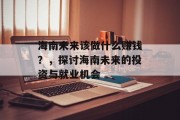 海南未来该做什么赚钱？，探讨海南未来的投资与就业机会