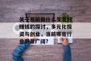 关于目前做什么生意好赚钱的探讨,多元化投资与创业,当前哪些行业前景广阔?
