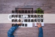 如何选择最有价值的收购项目?,发掘最优收购机会,精选最有价值的收购项目 如何选择最有价值的收购项目?,发掘最优收购机会,精选最有价值的收购项目