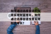 如何通过选择合适的生意实现财富增长,如何通过选择合适生意实现财富增长? 如何通过选择合适的生意实现财富增长,如何通过选择合适生意实现财富增长?